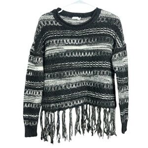 REITMANS Fuzzy Black Knit Sweater‎ Oversize Small Cable Knit Pullover Tied Hem